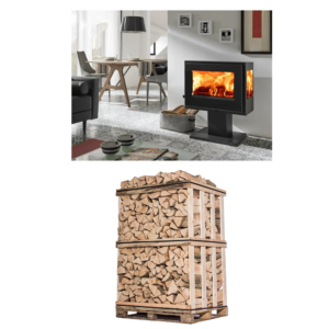 POELE A BOIS + PALETTE BOIS DE CHAUFFAGE- 33 CM