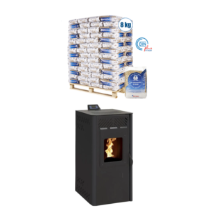 Poêle à Granulé Stovia Lucia 9 KW – Pellets De Bois – Granules 126 Sacs De 8kg – Noir
